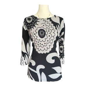Vintage Black Grey Floral Beaded Whimsigoth Womens Medium Cotton Long Sleeve Top
